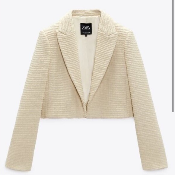 Zara‎ Cropped Textured Blazer Biscuit Blogger’s Favorite - Picture 3 of 12